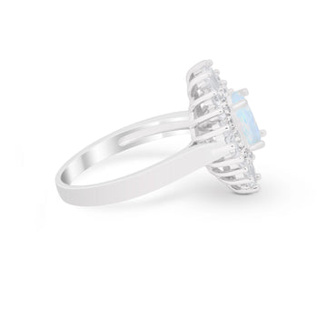 Art Deco Vintage Oval Halo Wedding Ring Lab Created White Opal 925 Sterling Silver